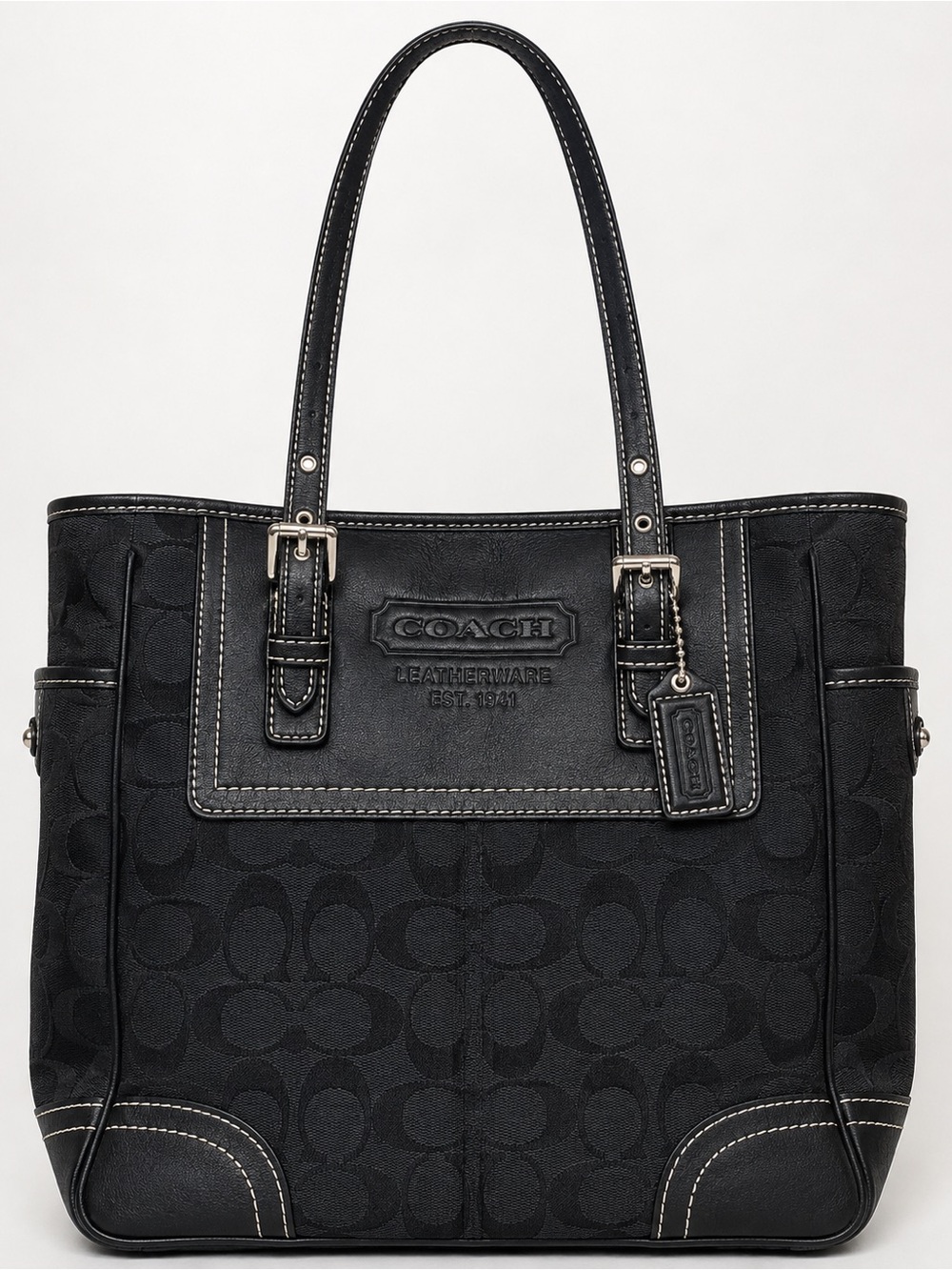 Coach F10669 Black Signature C Canvas Leather Tote Shoulder Bag Y2K